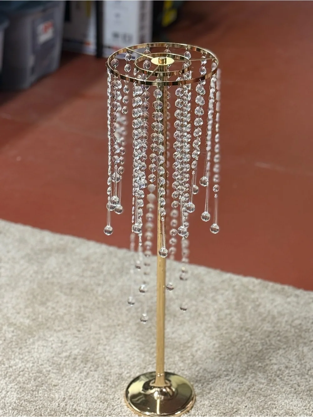 Gold Crystal Tall Centerpiece with White Floral Top